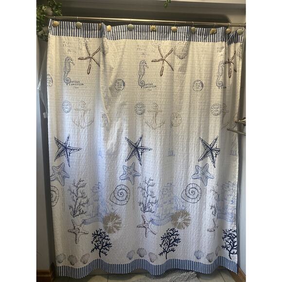 Avanti Coastal Shower Curtain Water Repellent Ocean Marine Blue Sea - Picture 1 of 6